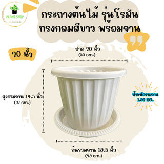 กระถางต้นไม้ รุ่นโรมัน ทรงกลมสีขาว พร้อมจาน ขนาด 20 นิ้ว