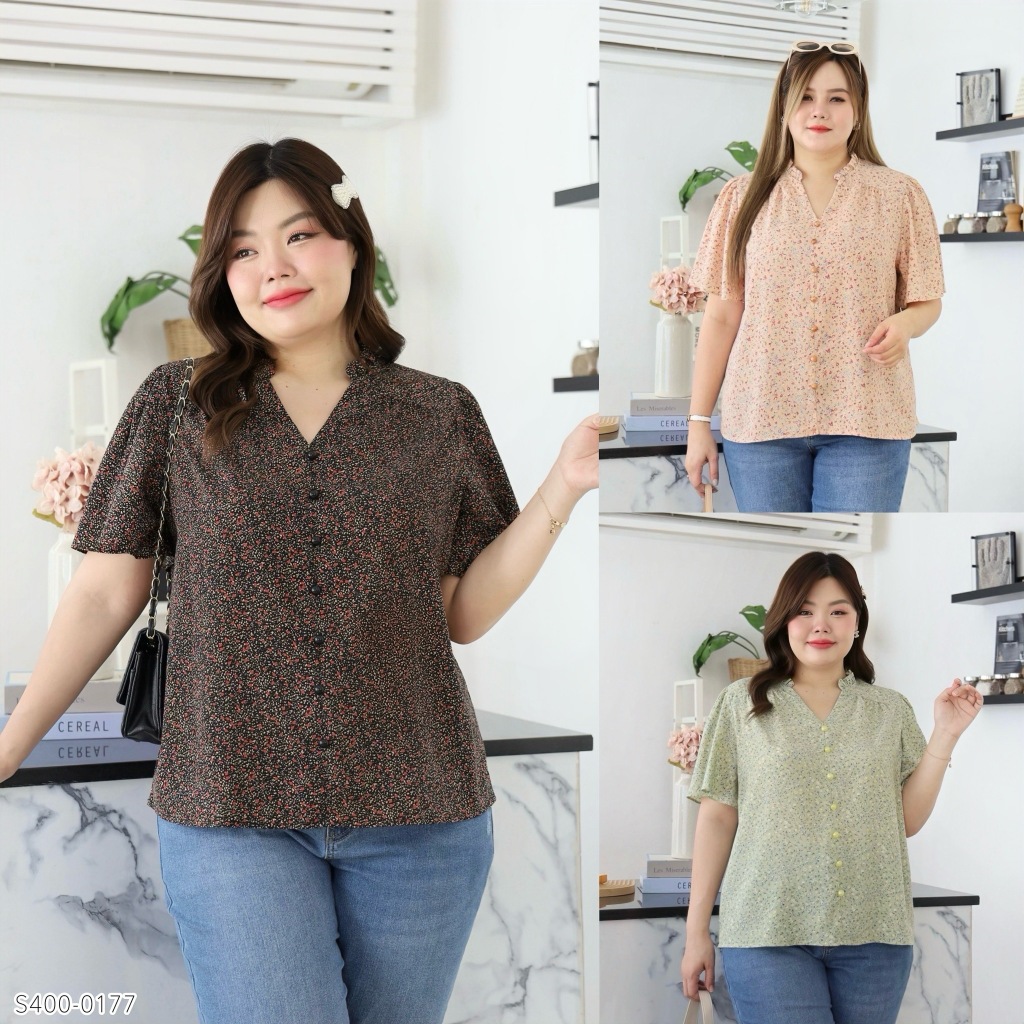 S400-0177 เสื้อชีฟองคอระบาย ตัวกว้าง พลัสไซส์
