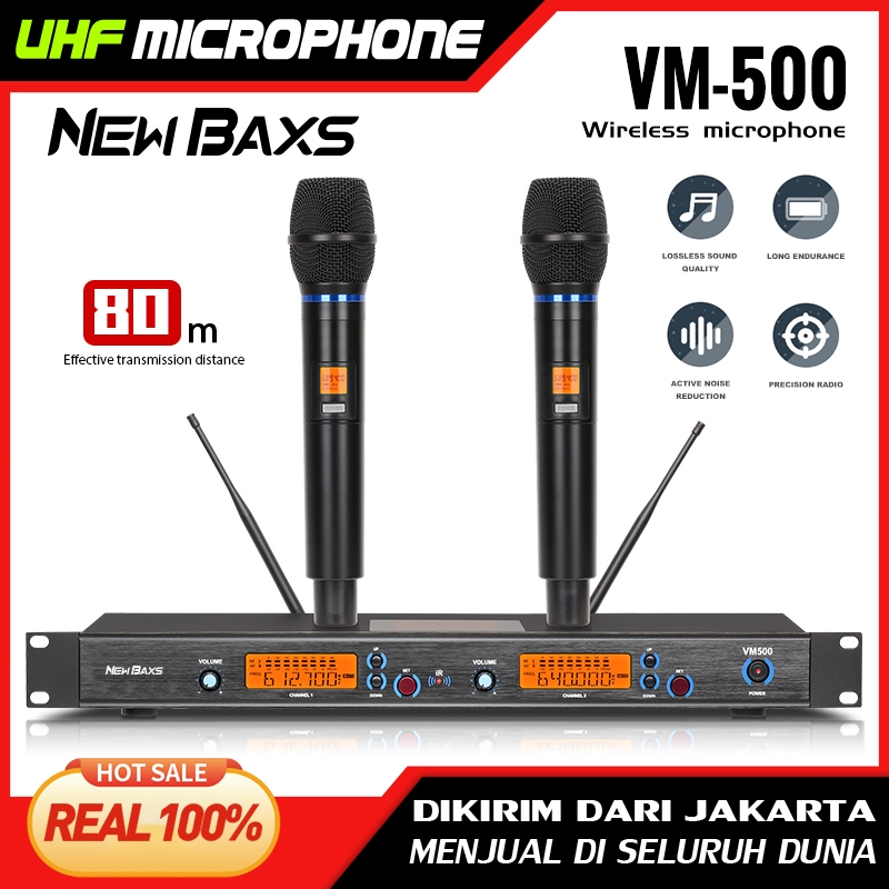 NEW BAXS VM500 ไมโครโฟนมือถือไร้สายแบบมืออาชีพ UHF ปรับได้ ไมโครโฟน  การแสดงร้องเพลง ความบันเทิงภายในบ้าน คาราโอเกะ