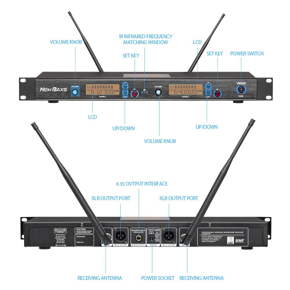 NEW BAXS VM500 ไมโครโฟนมือถือไร้สายแบบมืออาชีพ UHF ปรับได้ ไมโครโฟน  การแสดงร้องเพลง ความบันเทิงภายในบ้าน คาราโอเกะ