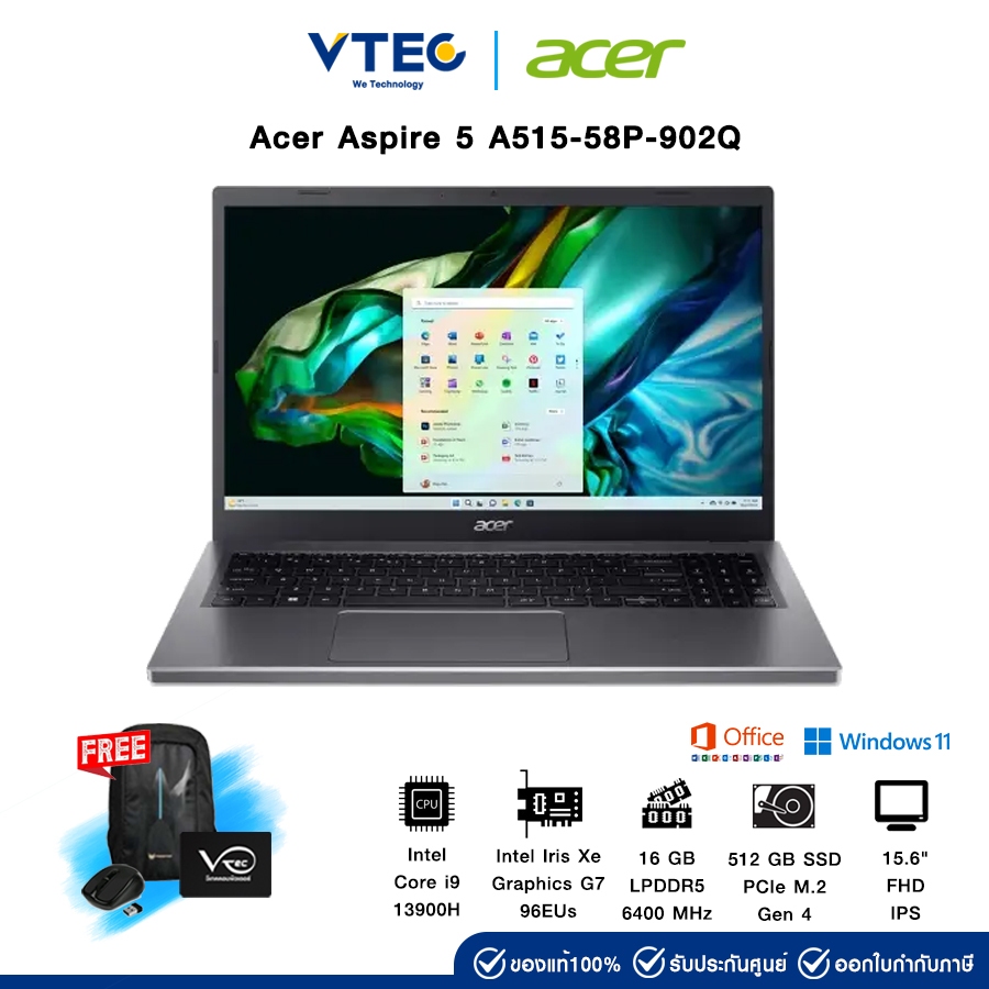 Acer Aspire 5 A515-58P-902Q | Intel Core i9-13900H | Iris Xe | 16GB LPDDR5 | 512GB M.2 | 15.6" | Win