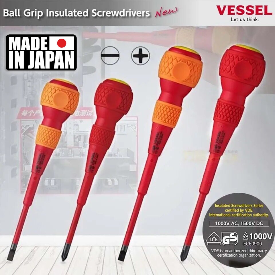 Vessel ไขควงบอลกันไฟฟ้า [ ราคาต่อ 1 ชิ้น ] 1,000V No.200 PH1 PH2 PH3 SL5 SL5 หัวแฉก หัวแบน ไขควง ไขควงแฉก ไขควงแบน