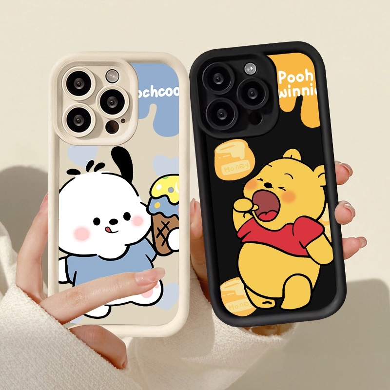 ป้องกันการชนกัน อะนิเมะ กรณีโทรศัพท์ ขั้นสูง หมีพูห์น่ารัก iPhone 15 Pro 7 8 Plus XR XS X 14 13 12 11 Pro Max