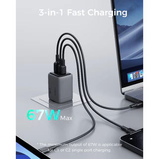 AUKEY PA-C3 Comet 67W หัวชาร์จ GaN 3 พอร์ต PD ชาร์จเร็วแรง สำหรับ iPhone 17 Pro Max และ Samsung S25