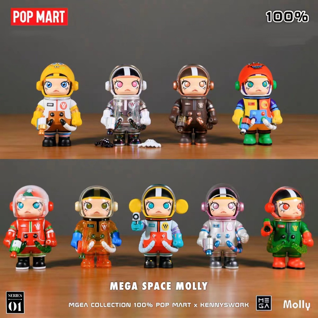 แท้Pop Martกล่องสุ่มMOLLY100% Series MEGA ฟิกเกอร์นักบินอวกาศ ครบรอบ Popmartโมเดล