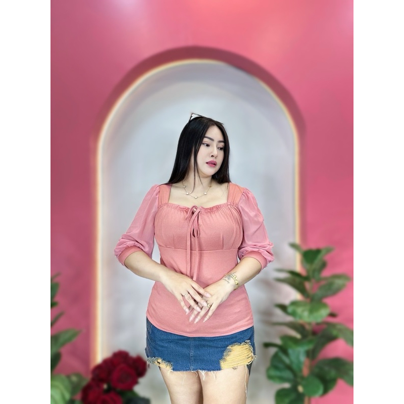 เสื้อสาวอวบ อก36-46 ยาว 24ผ้าร่อง**รุ่นจั้มอกแขนชีฟอง - รูปที่ 2