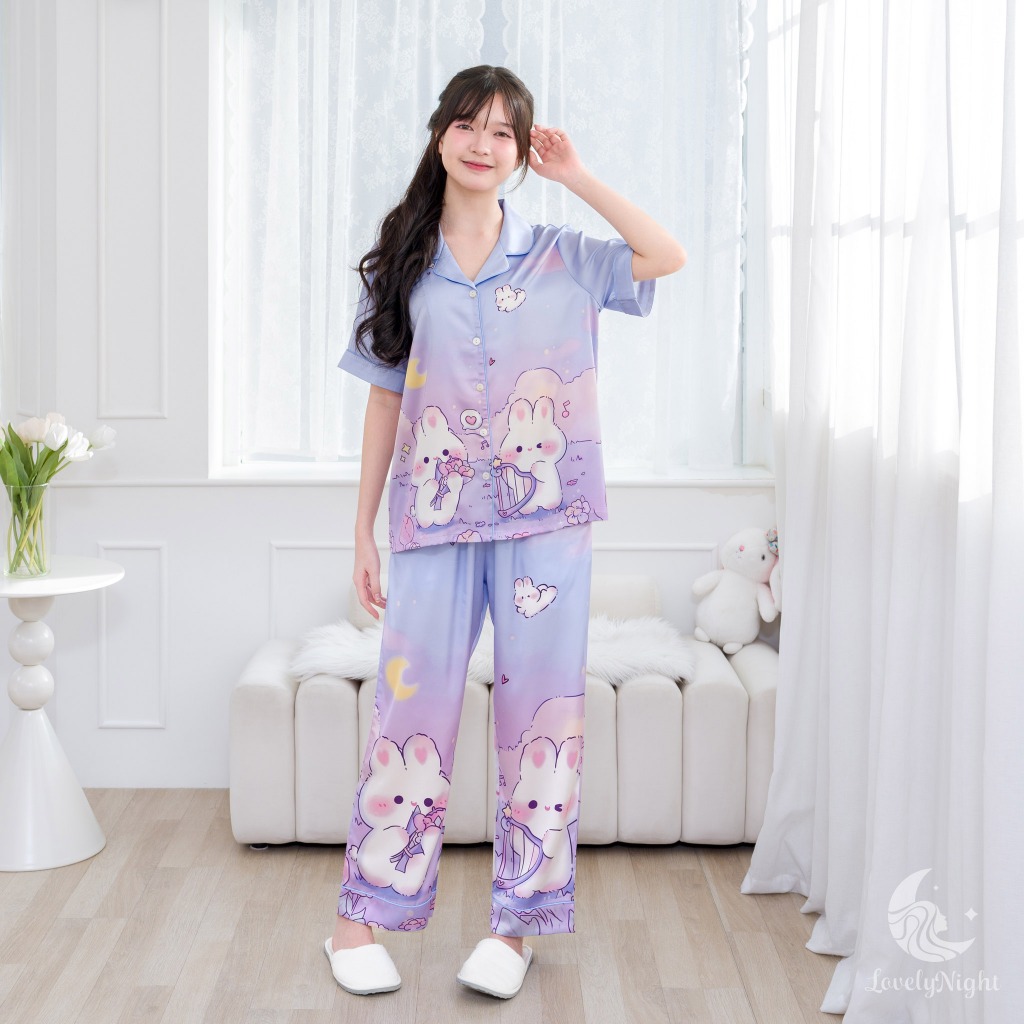 D20 ชุดนอน LovelyNight แขนสั้น-ขายาว Twin Rabbits