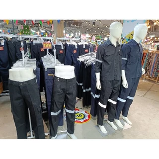 กางเกงแถบสะท้อนแสงเซฟตี้ผ้าซิโนของแท้100%มีสีดำสีกลมท่า มีเอว28-44 มี6กระเป๋า