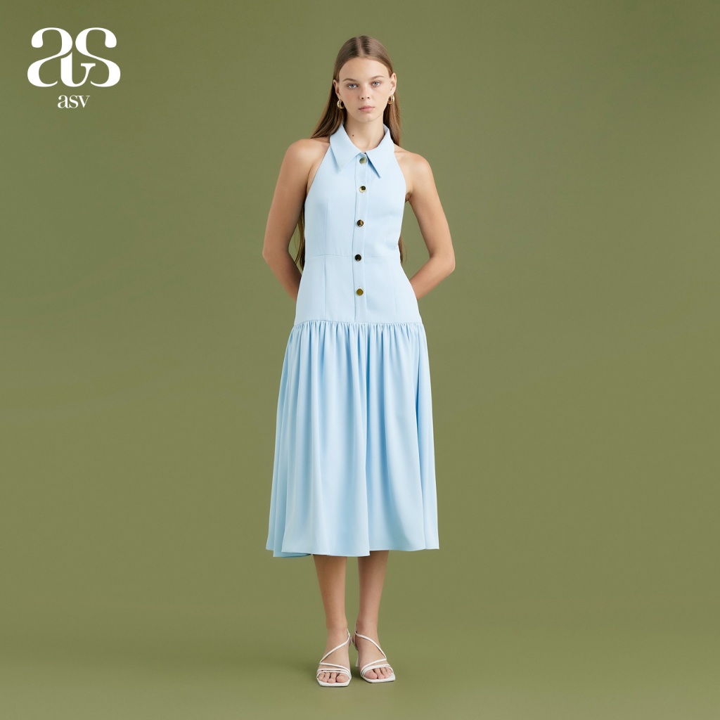 [asv aw24] Breonna Halterneck Dress เดรสผู้หญิง คล้องคอ คอปก แขนกุด ทรงบาน แต่งกระเป๋าข้าง แต่งตัดต่