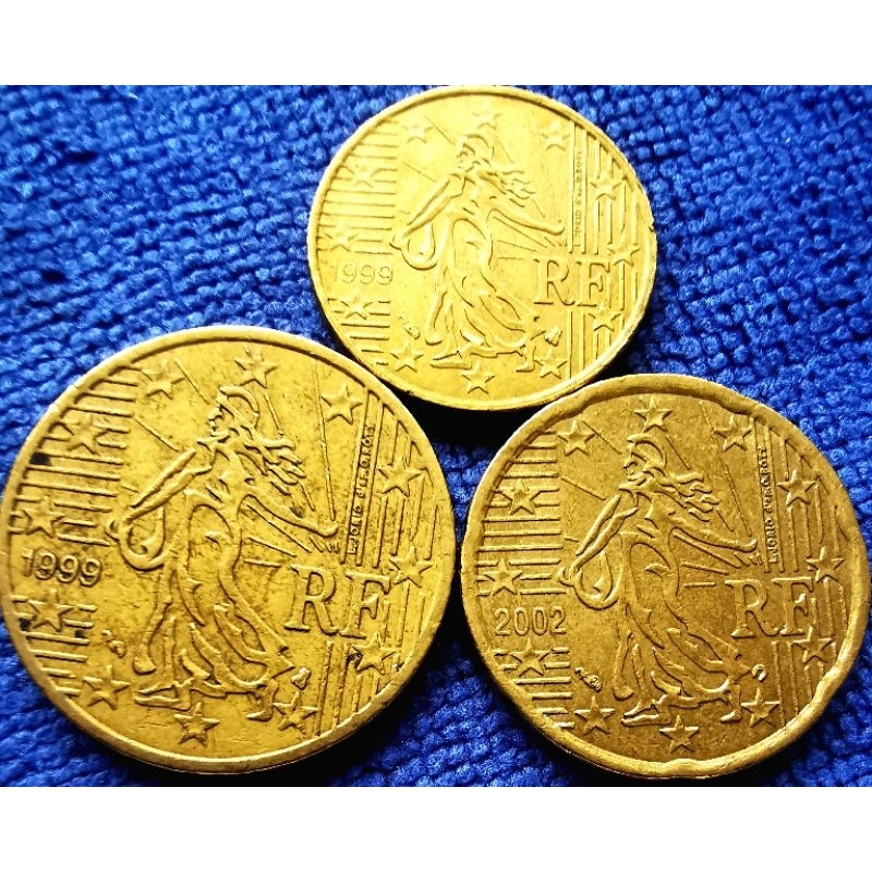 เหรียญ​ยูโร​ ฝรั่งเศส​ France, ชุด​กลาง 10,20,50​ Euro​Cent, ใช้แล้ว, #4268