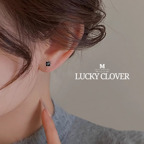 MEET ต่างหูเงิน Lucky Clover ต่างหูเพชร ต่างหูเก๋ๆ ต่างหูแฟชั่น ตุ้มหูเงินแท้ ต่างหูผู้หญิง ต่างหู