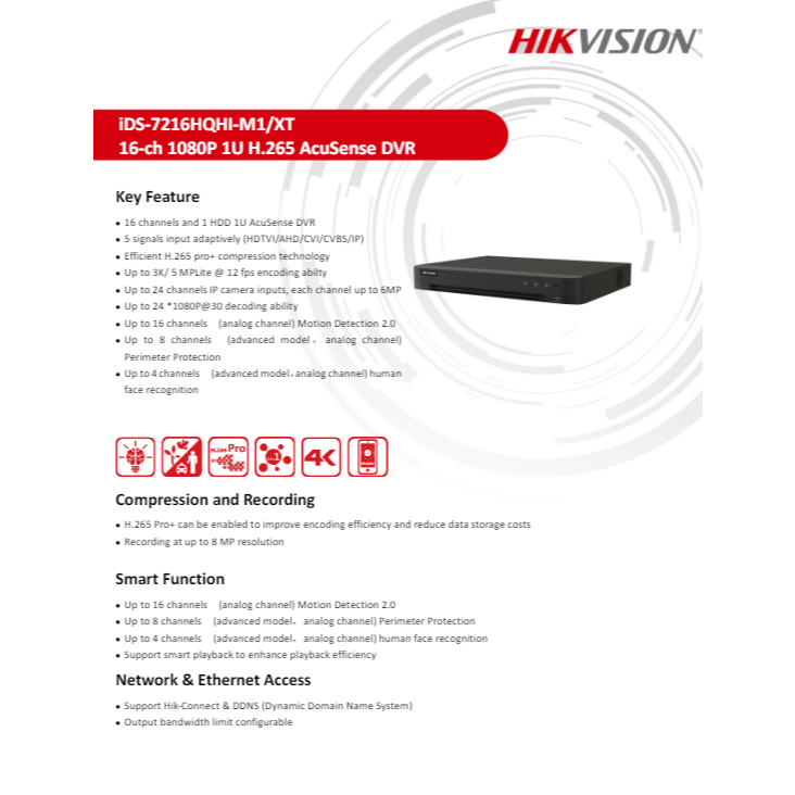 HIKVISION DVR แบบรวมรุ่น XT iDS-7204HQHI-M1/XT,iDS-7208HQHI-M1/XT,iDS-7216HQHI-M1/XT,iDS-7216HQHI-M2/XT