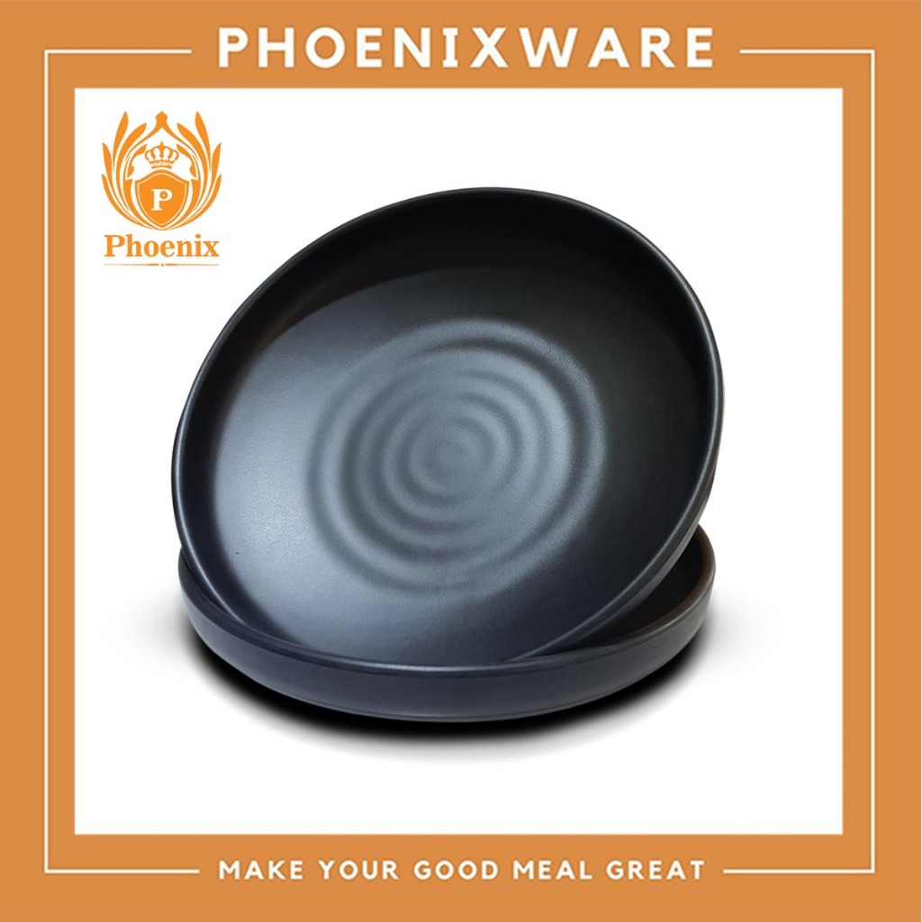 จานกลม 9 นิ้ว เมลามีน สีดำ ขอบตั้ง Phoenix H162009