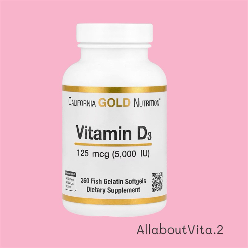 พร้อมส่ง California Gold Nutrition Vitamin D3, 125 mcg 5,000 IU 90/360 Fish Gelatin Softgels