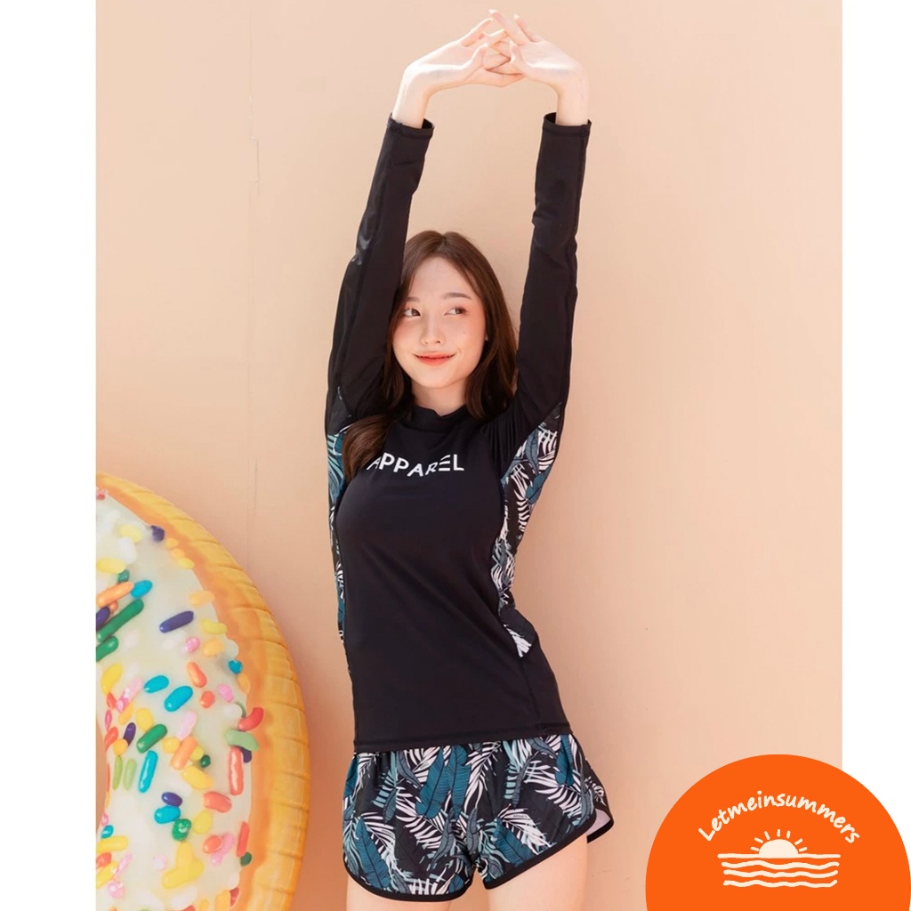 Letmeinsummers APPAREL ชุดว่ายน้ำแรชการ์ดกันยูวี พร้อมกางเกงรุ่นใหม่ ข้างในมีกางเกงขาสั้น 2 ชั้น P066