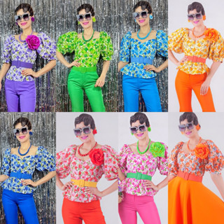 เสื้อแขนพองคอหัวใจ เสื้อทองกวาว เสื้อลายดอก