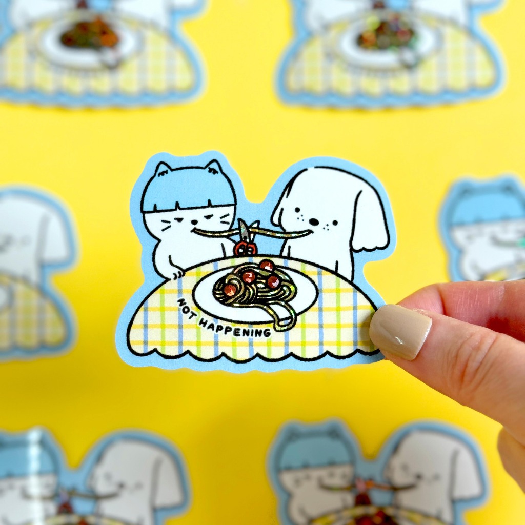 Spaghetti Glitter Sticker สติกเกอร์กลิตเตอร์ ลายน้องแมว น้องหมา กินสปาเก็ตตี้ | Jormation