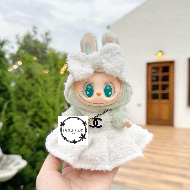 ชุดบู้ v1-2 พวงกุญแจ 17 ซม โบว์คาดหัวและเดรส / Set of headset and dress for 17cms v1-2 labubu keychain