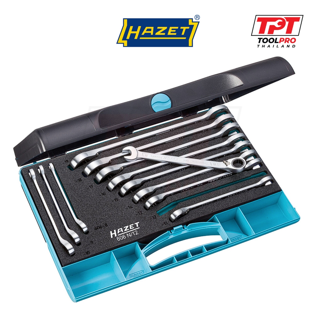 Hazet ชุดประแจแหวนฟรีข้างปากตาย 12 ชิ้น Ratchet Spanner Set (606N/12)