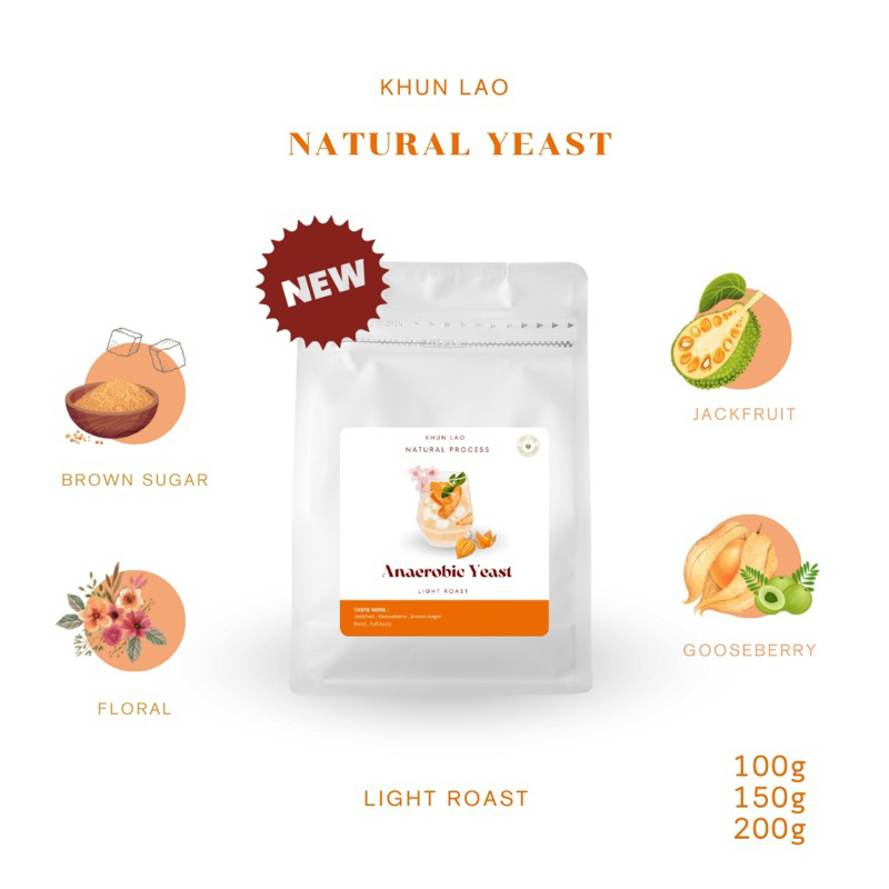 กาแฟคั่ว Natural Yeast (Khun lao) คั่วอ่อน Light roast