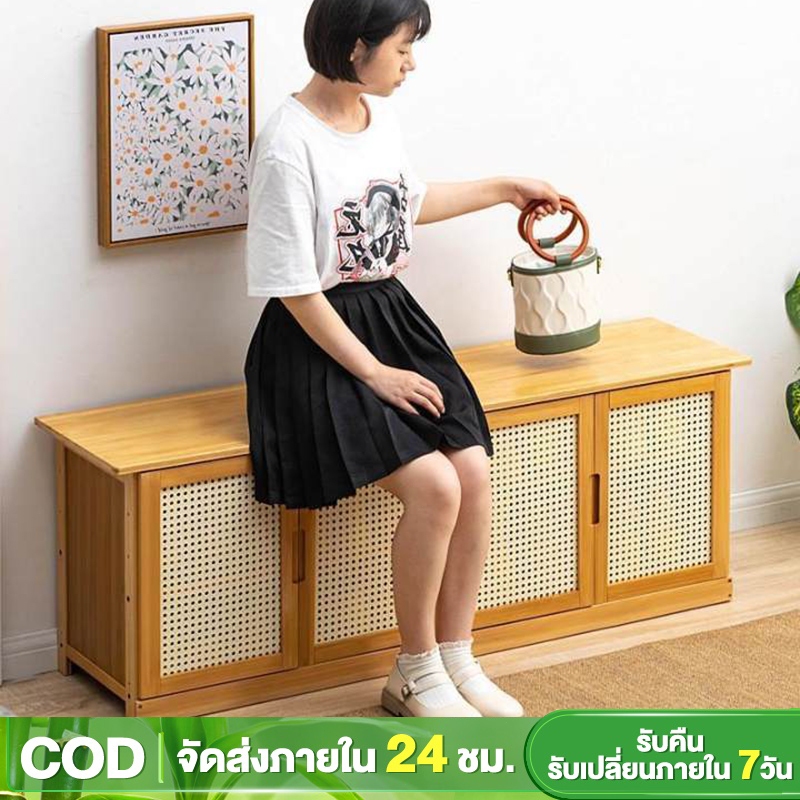 MR.PANDA เก้าอี้เปลี่ยนรองเท้าพร้อมเบาะตู้รองเท้าชั้นวางรองเท้าไม้ไผ่ตู้ชั้นวางรองเท้ามัลติฟังก์ชั่นมีประตู