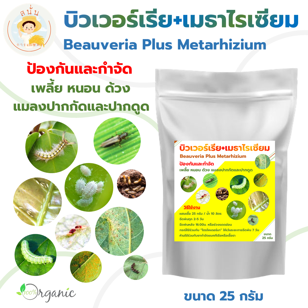 Beauveria Metarhizium บิวเวอร์เรีย เมธาไรเซียม แบบผง ป้องกันและกำจัดเพลี้ย หนอน แมลงฯลฯ ขนาด 25 กรัม