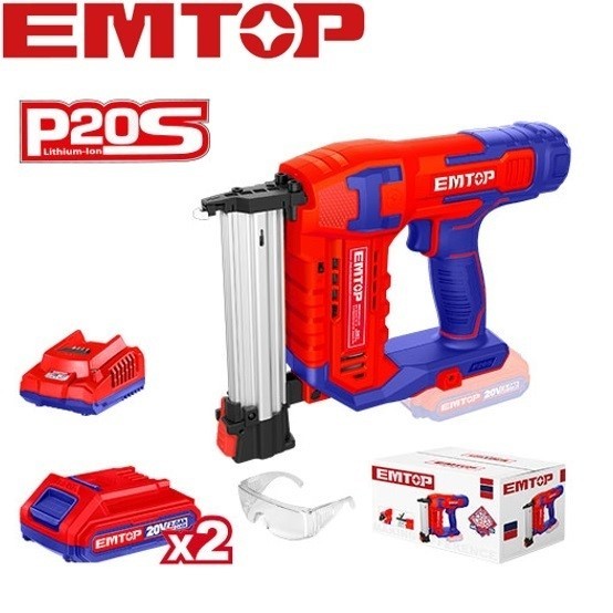 EMTOP เครื่องยิงตะปูไร้สาย 20 โวลท์ (แบตเตอรี่1ก้อน+แท่นชาร์จ) รุ่น ELBNLI3508 (ใช้กับตะปู รุ่น F15-