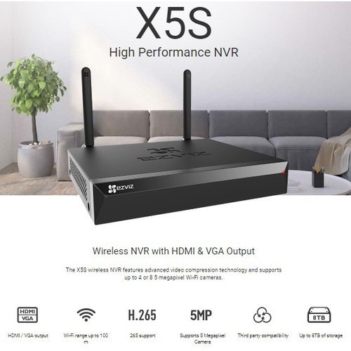⚡️เครื่องบันทึกไร้สาย⚡️ EZVIZ X5S Wireless NVR with HDMI & VGA Outputs ติดตั้งเองได้ รองรับต่อกล้อง WIFI สูงสุด 8 ตัว