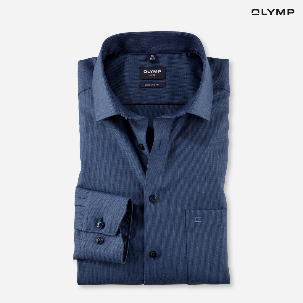 OLYMP LUXOR Shirt เสื้อเชิ้ตผู้ชายแขนยาว สีน้ำเงิน ผ้าเท็กเจอร์ ใส่สบาย รีดง่าย AUTU24 ชุดทำงาน