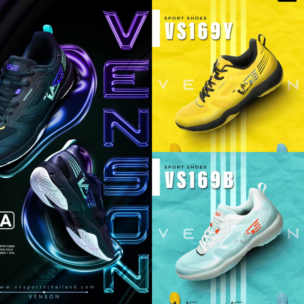 Venson รองเท้าแบดมินตัน VS รุ่น VS169 พื้นยางดิบ ยึดเกาะดี หน้ากว้าง ใส่สบาย น้ำหนักเบา