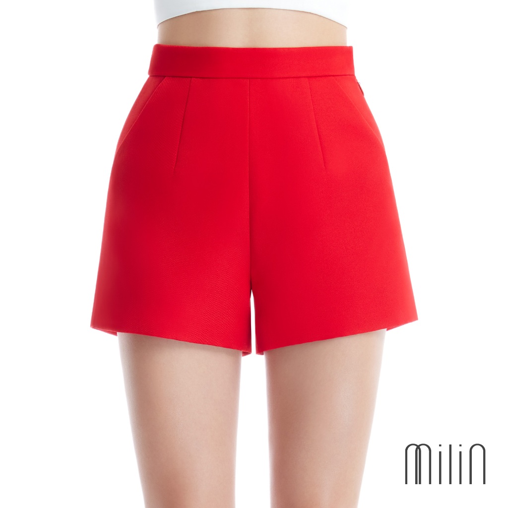 [MILIN] Slight Flat front high waist shorts กางเกงขาสั้นเอวสูงซิปข้าง / MLN