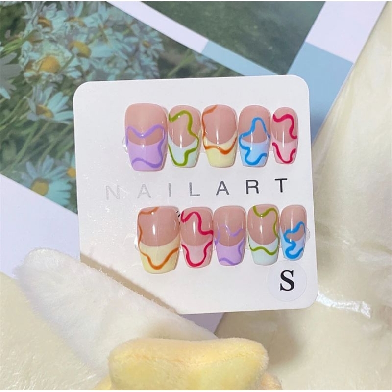 A013 เลือกทรงได้ size S สีโฮโลแกรม สีลูกแก้ว สีแม่เหล็ก สีแคทอาย สีแฟรช เล็บเจล เล็บปลอมสำเร็จรูป 10