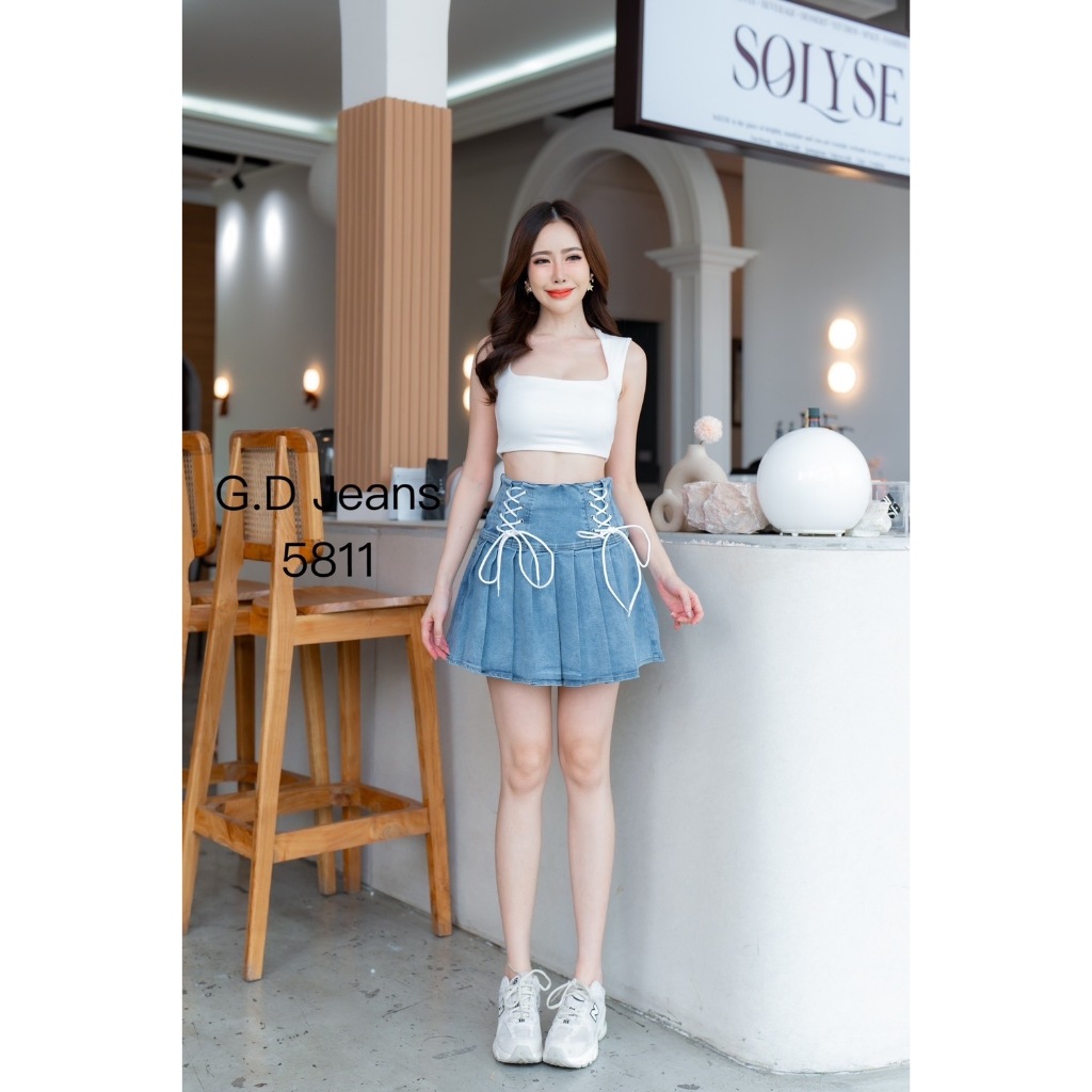 ( GD5811 ) กระโปรงกางเกงยีนส์ผ้ายืด มีไซส์ S-2XL