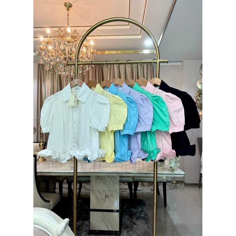 เสื้อครอปเชิต แต่งชายระบาย (ผ้า Cotton) แขนตุ๊กตา