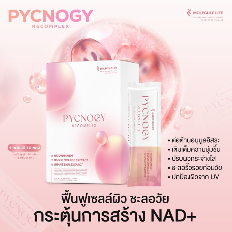 𓈒 พิคโนจี้ บำรุงผิว เล็บ ผม Pycnogy Recomplex 1 กล่อง บรรจุ 10 ซอง