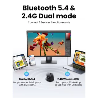Ugreen Wireless Mouse เมาส์ไร้สายบลูทูธ 5.4 2.4G Ergonomic 5000DPI สําหรับ แท็บเล็ตแล็ปท็อปคอมพิวเตอร์ รุ่น 45792