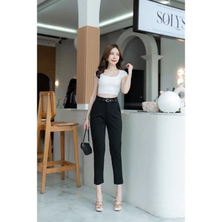 🔥ฮิตตลอดกาลG535🔥 กางเกงเอวสูงผ ตะขอหน้า ผ้าโรเชฟ ขากระบอกเล็ก8ส่วน ใส่ทำงาน กางเกงผ้าโรเชฟ รับประกันเนื้อผ้าดีมาก
