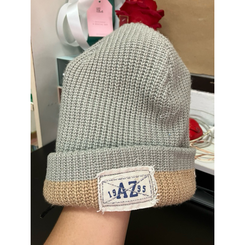 หมวกไหมพรมA2zสีเทาลายน้ำตาล