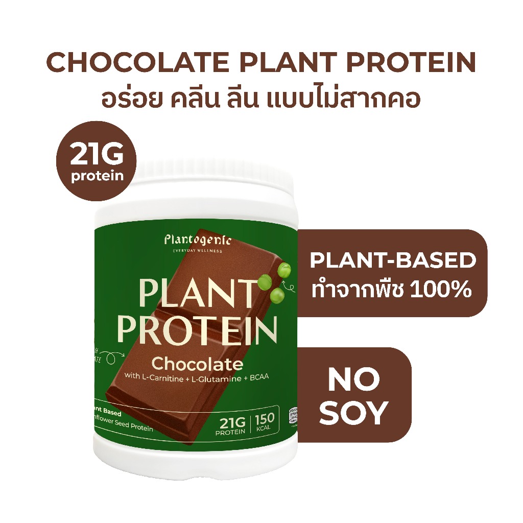 Plantogenic - Chocolate Plant Protein โปรตีนพืชพร้อมชงรสช็อกโกแลต ไม่มีน้ำตาล (Plant-based)