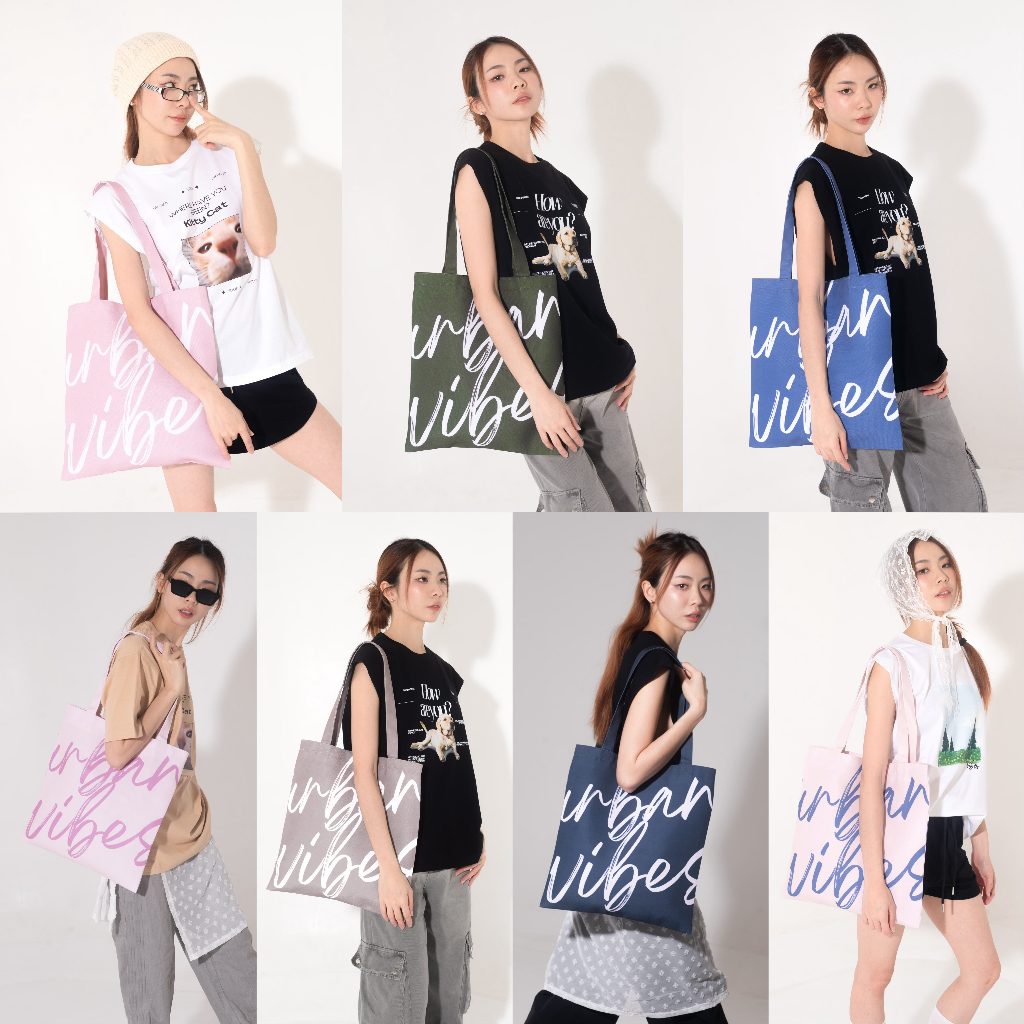 ✨NEW✨vibes.brandd〰️☁️ Urban vibes tote bag ☁️〰️ กระเป๋าผ้า มี7สีใหม่