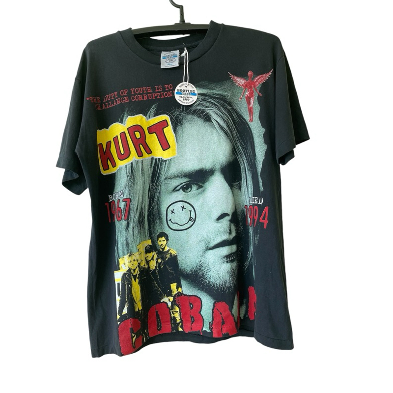 เสื้อ Bootleg​ รุ่น Kurt Cobain  เสื้อฟอกเฟด ดรอป สไตล์ 90s  1980 VINTAGE BOOTLEG 100% COTTON