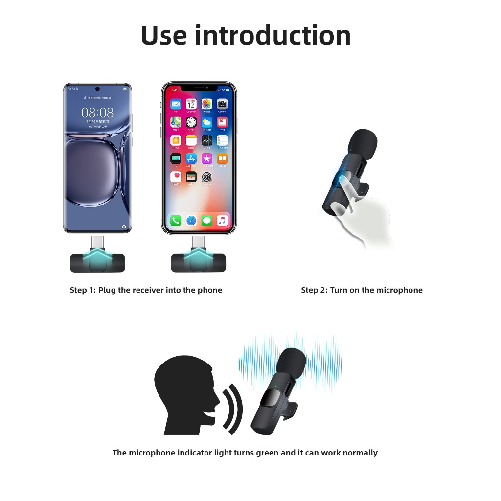 ❤เตรียมจัดส่ง❤ Wireless Microphone สมาร์ทโฟน ไมค์ไร้สายหนีบเสื้อ ไมค์คลิปหนีบ