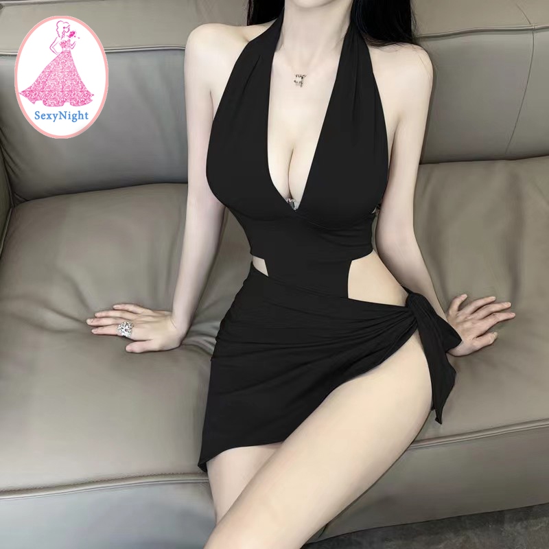 SexyNight 🍸🍸 ชุดเซ็กซี่ ชุดว่ายน้ำเซ็กซี่ สีทึบ คอวี ไนท์คลับ ราคาถูก พร้อมส่งจากไทย