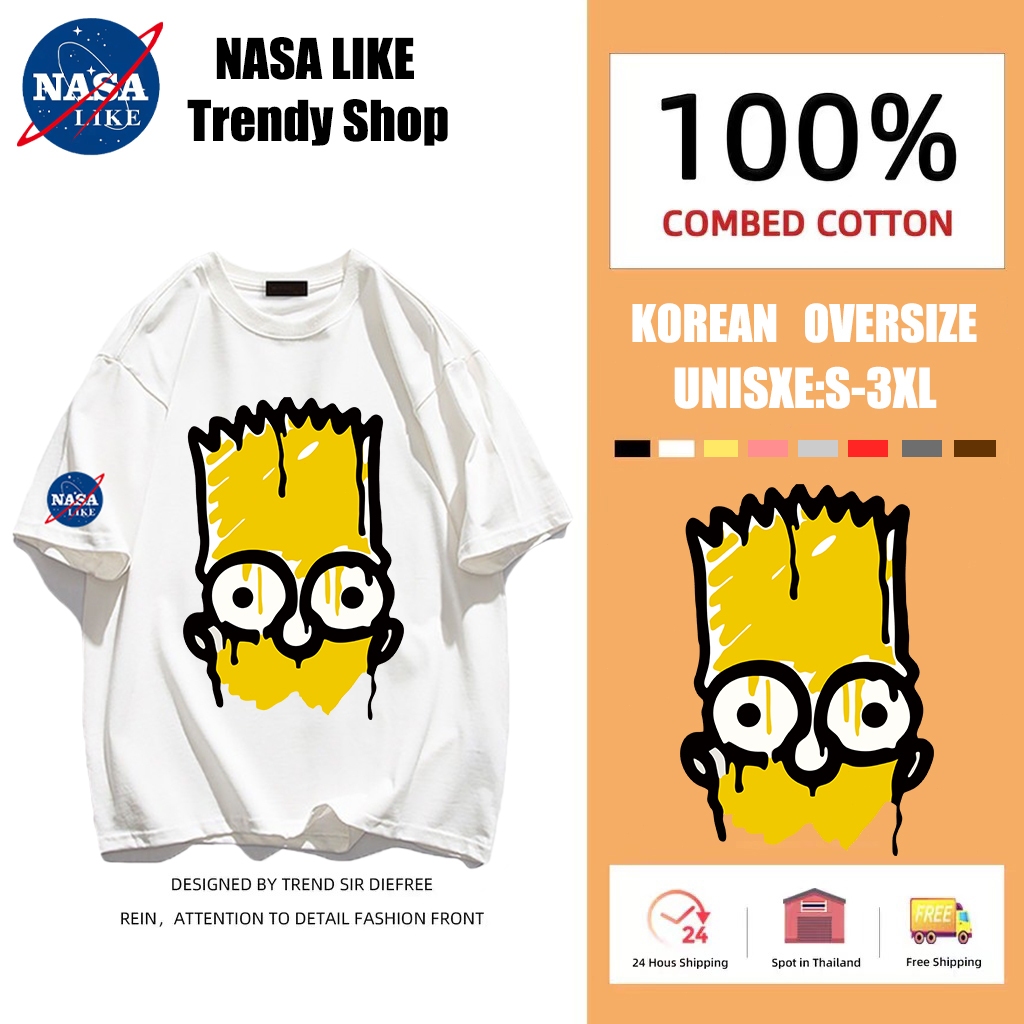 NASA LIKE ส่งจากไทย เสื้อยืดคอกลม แขนสั้น ผ้าฝ้าย โอเวอร์ไซซ์ สไตล์ญี่ปุ่น อเมริกัน ย้อนยุค สําหรับผู้ชาย และผู้หญิง