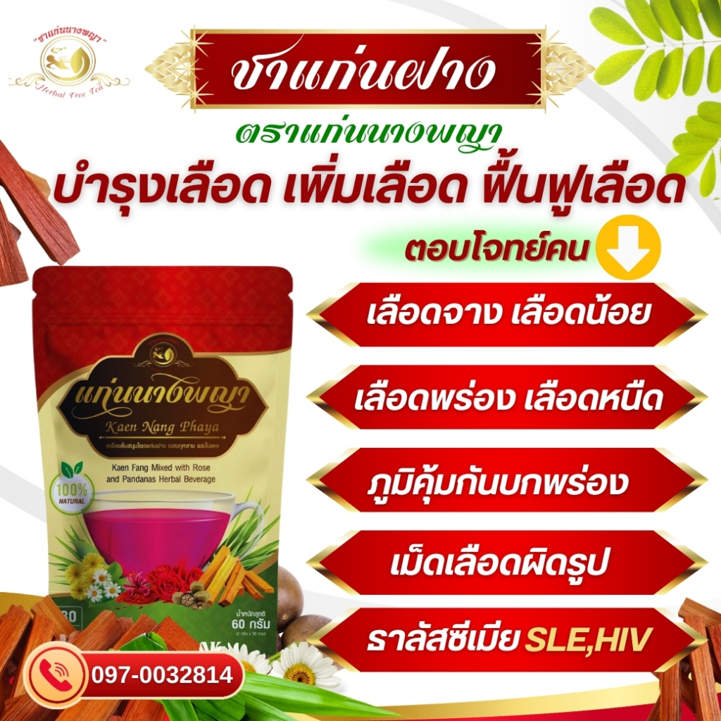 ชาแก่นฝาง บำรุงเลือด สร้างภูมิ เพิ่มเลือด แก้โลหิตจาง เลือดข้นหนืด SLE ธาลัสซีเมีย เม็ดเลือดผิดรูป
