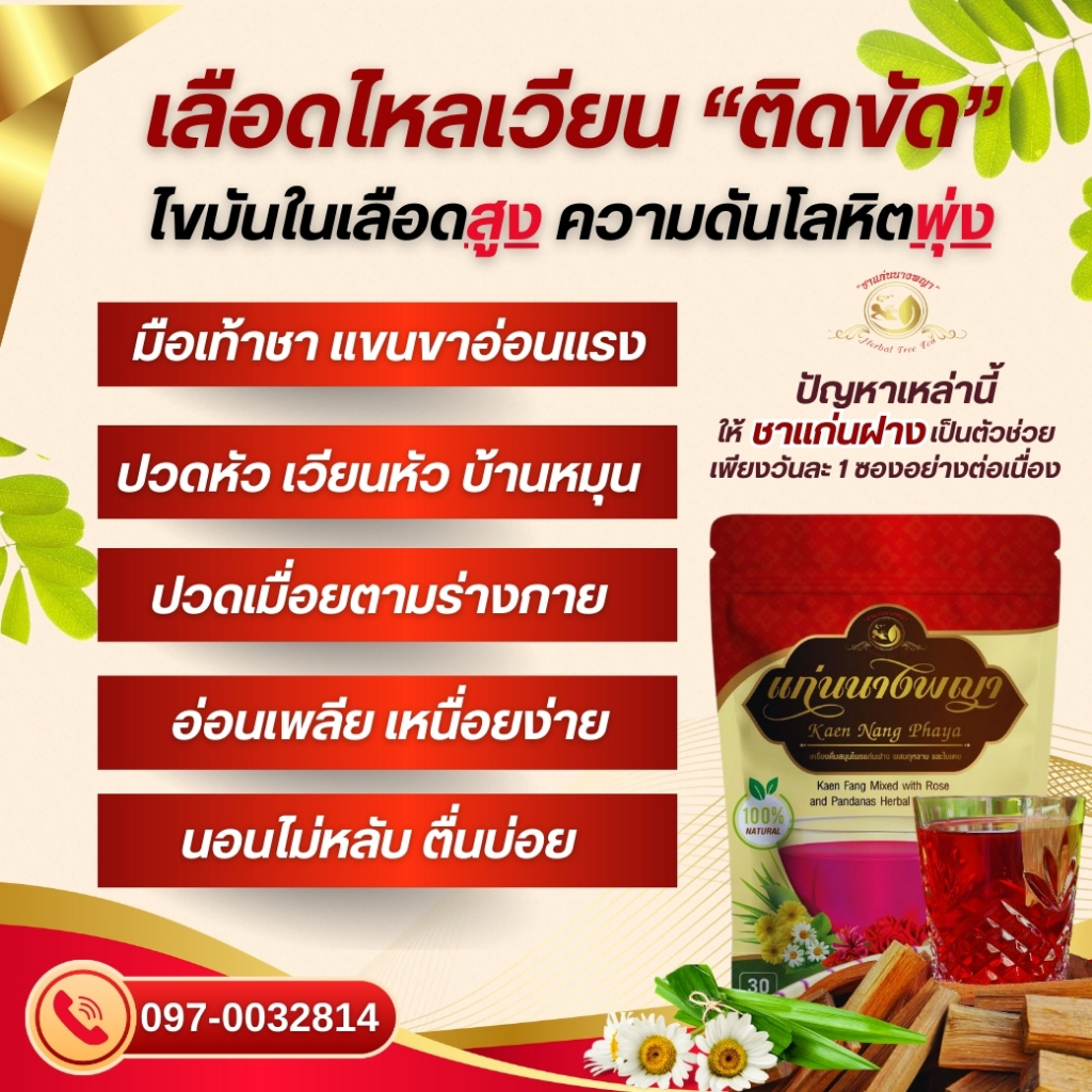 ชาแก่นฝาง ลดความดัน ลดไขมัน เลือดไหลเวียนดี ไม่สะดุด ไม่อุดตัน แก้มื้อเท้าชา ปวดหัว นอนไม่หลับ เพลีย