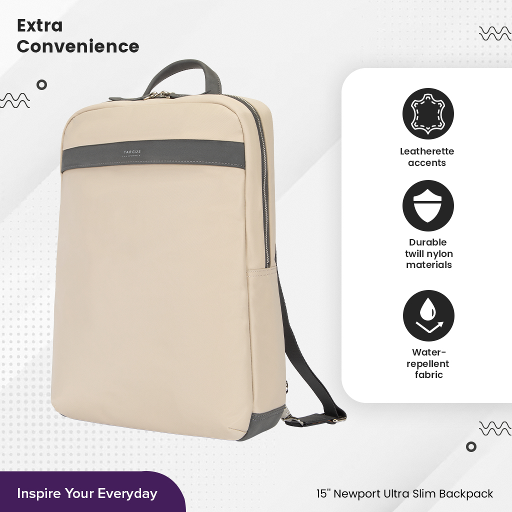 Targus Newport Ultra Slim Backpack 15” (TBB598) กระเป๋าสำหรับใส่โน๊ตบุ๊ค/Macbook Pro ดีไซน์สวย ทนทาน