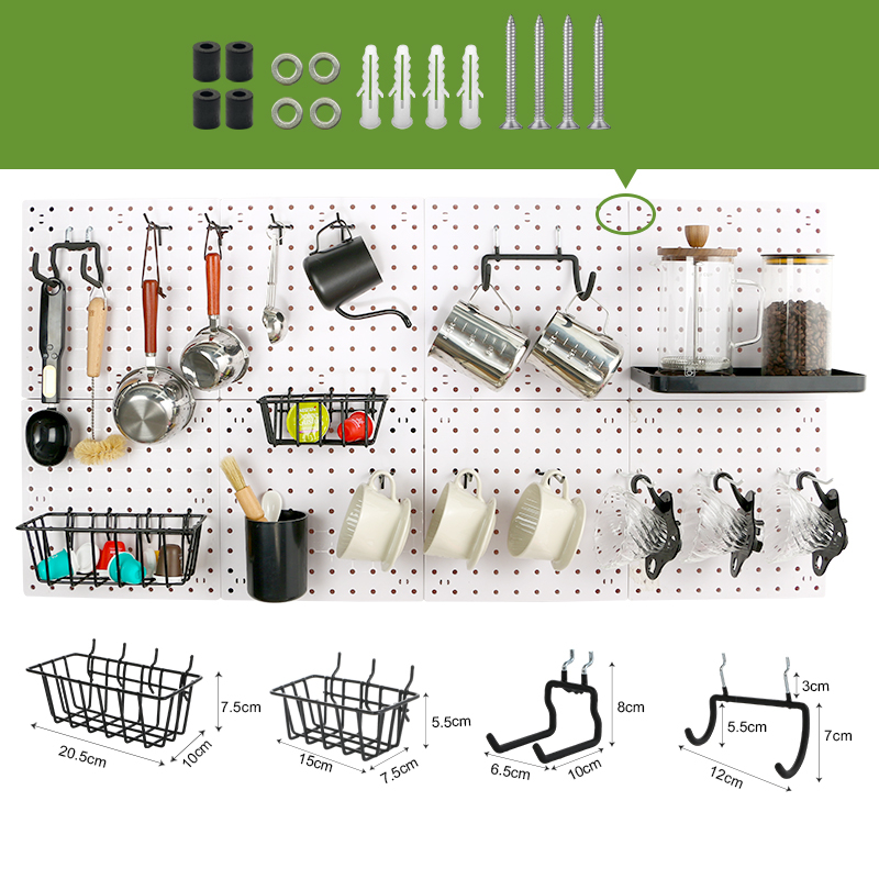 แผ่นวางของติดผนัง pegboard กระดานแขวนผนัง อุปกรณ์ตกแต่งบอร์ด มีสติกเกอร์ + สกรู