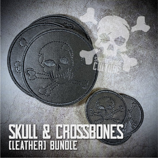 ตัวรีดติดเสื้อ ตัวรีดลายปัก ผ้าหนัง Skull &amp; Crossbones (Leather) Patch Bundle