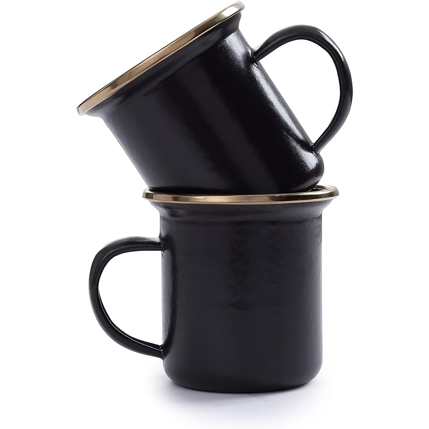 Barebones Enamel Espresso Cup Set  แบร์โบน ถ้วยเอสเปรสโซชุด 2 ใบ ชุดแก้วเคลือบอีนาเมล ที่เน้นขอบด้วยทองแดง สีดำ